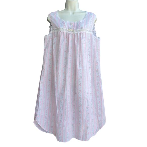 VTG Character Floral Sleeveless Nightgown Women's L Pink Lace Trims Cottagecore - Picture 1 of 6
